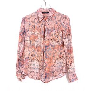 Peruvian Connection | Coral Blue Model Button Front Blouse